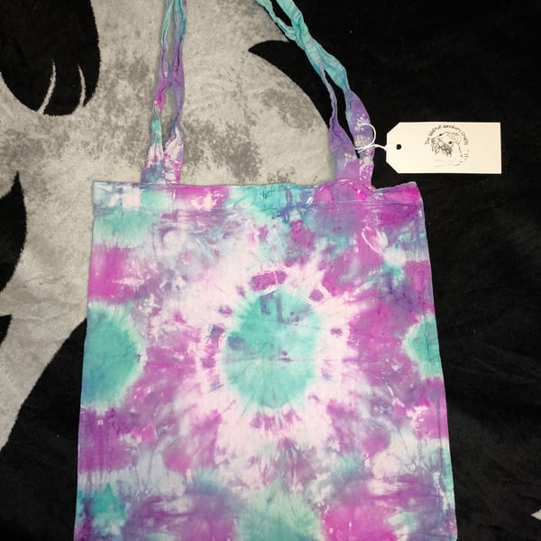 Hand dyed purple turquoise tote bag 