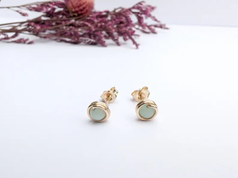 AMAZONITE Stud Earrings Sterling Silver 14K Gold Filled Jewellery Wire Wrapped