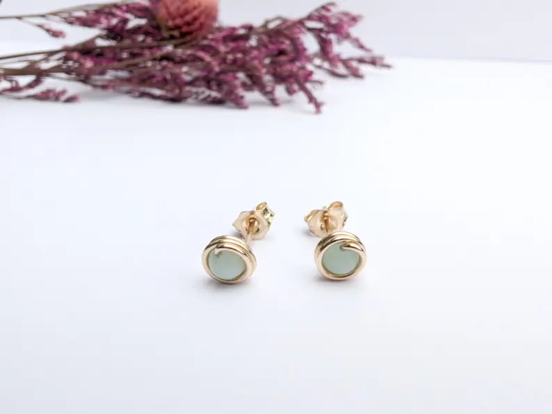 AMAZONITE Stud Earrings Sterling Silver 14K Gold Filled Jewellery Wire Wrapped