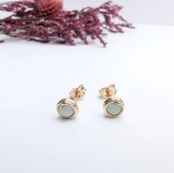 AMAZONITE Stud Earrings Sterling Silver 14K Gold Filled Jewellery Wire Wrapped