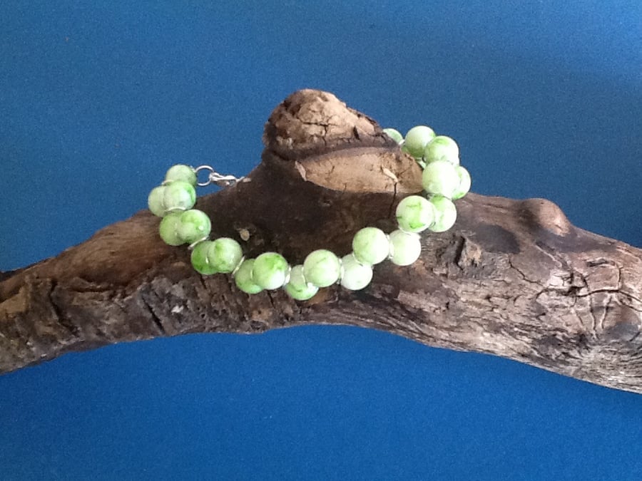 SALE - Goddess bracelet with green veined glass beads