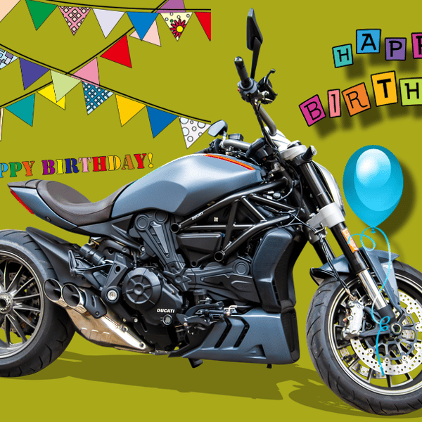 Motor Bike Birthday Card.