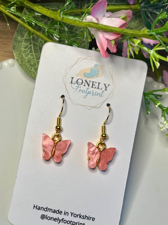 Pink Butterfly Earrings, Charm Earrings, Handmade Jewellery 