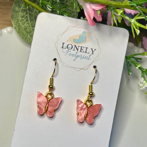 Pink Butterfly Earrings, Charm Earrings, Handmade Jewellery 