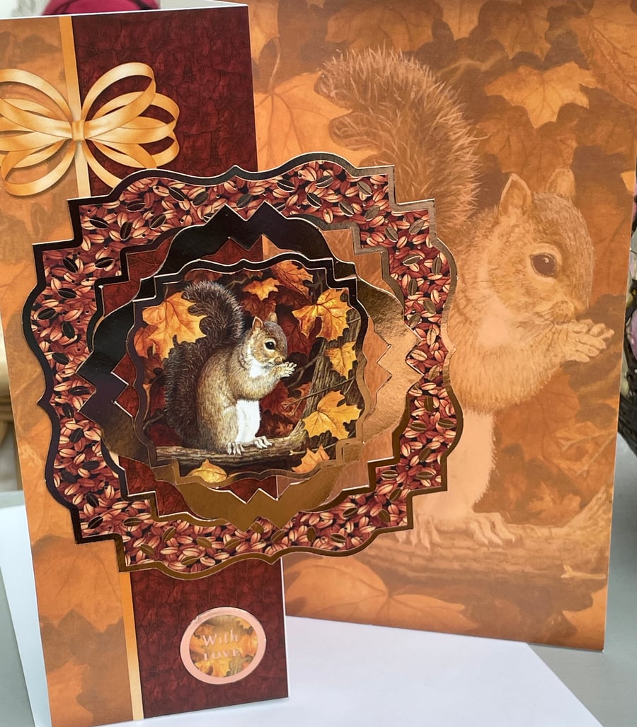 Welcome Autumn squirrel with love birthday card