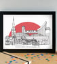 Salford Landmarks Skyline Art Print - Image 3