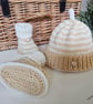 Designer Baby Merino Wool Booties & Hat Gift Set 0-3 months size - Image 2