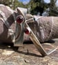 Rectangular silver stud hoops with gold and garnets - Image 7