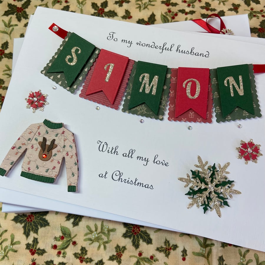 Personalised Christmas Jumper Card Husband Wife Son Daughter Gift Boxed Keepsake