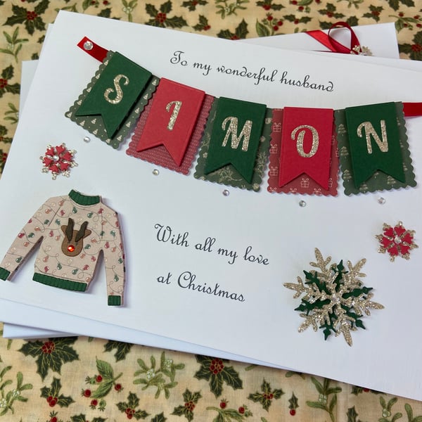 Personalised Christmas Jumper Card Husband Wife Son Daughter Gift Boxed Keepsake