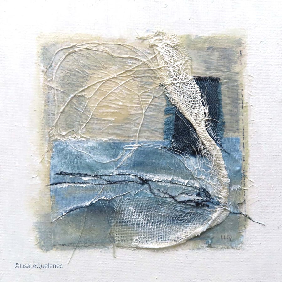 Coastal wave and setting sun abstract mixed media art small scale picture series