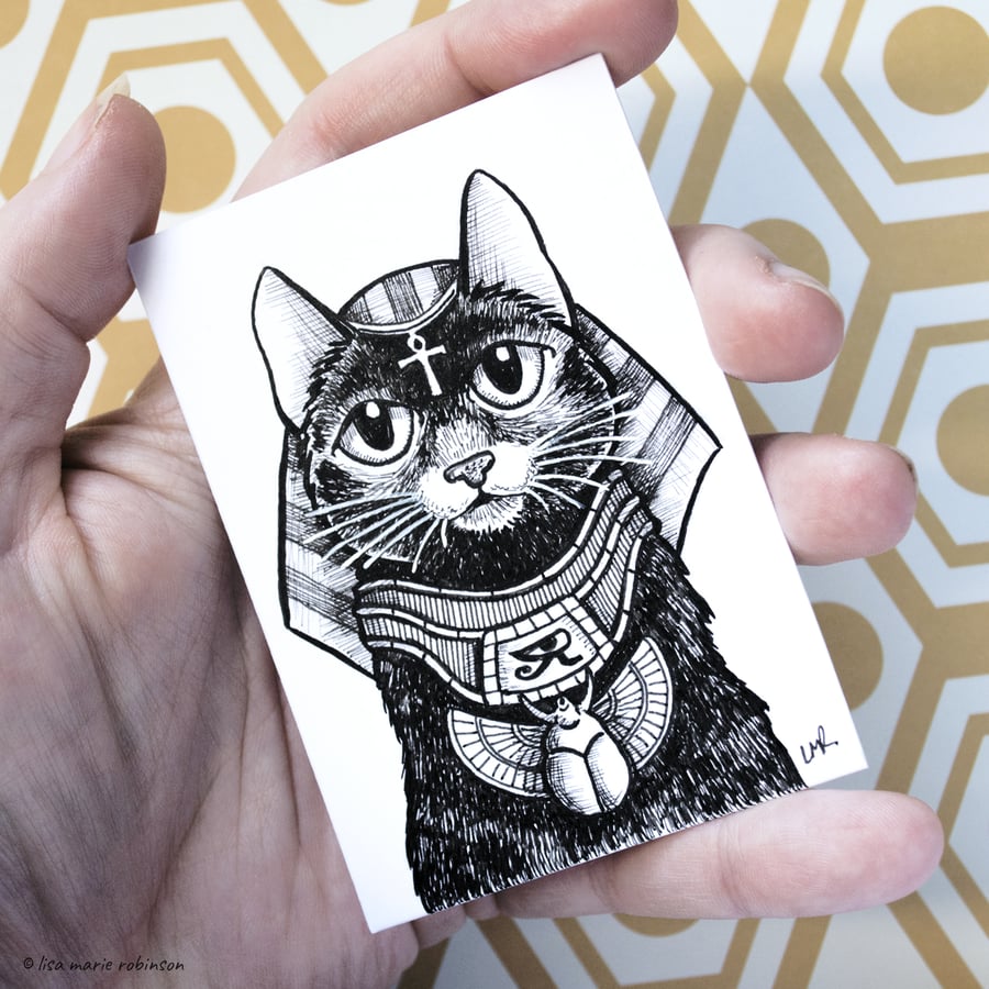 Black Cat Bastet Egyptian Goddess - Inktober 2019 - Day 23 - Ink Drawing Pen Art