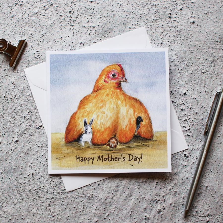 Mother Hen Mother's Day Card Watercolour Greeting Card Designed By CottageRts