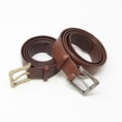 1.5" wide brown leather belt; Italian leather; choice of antique finish buckle