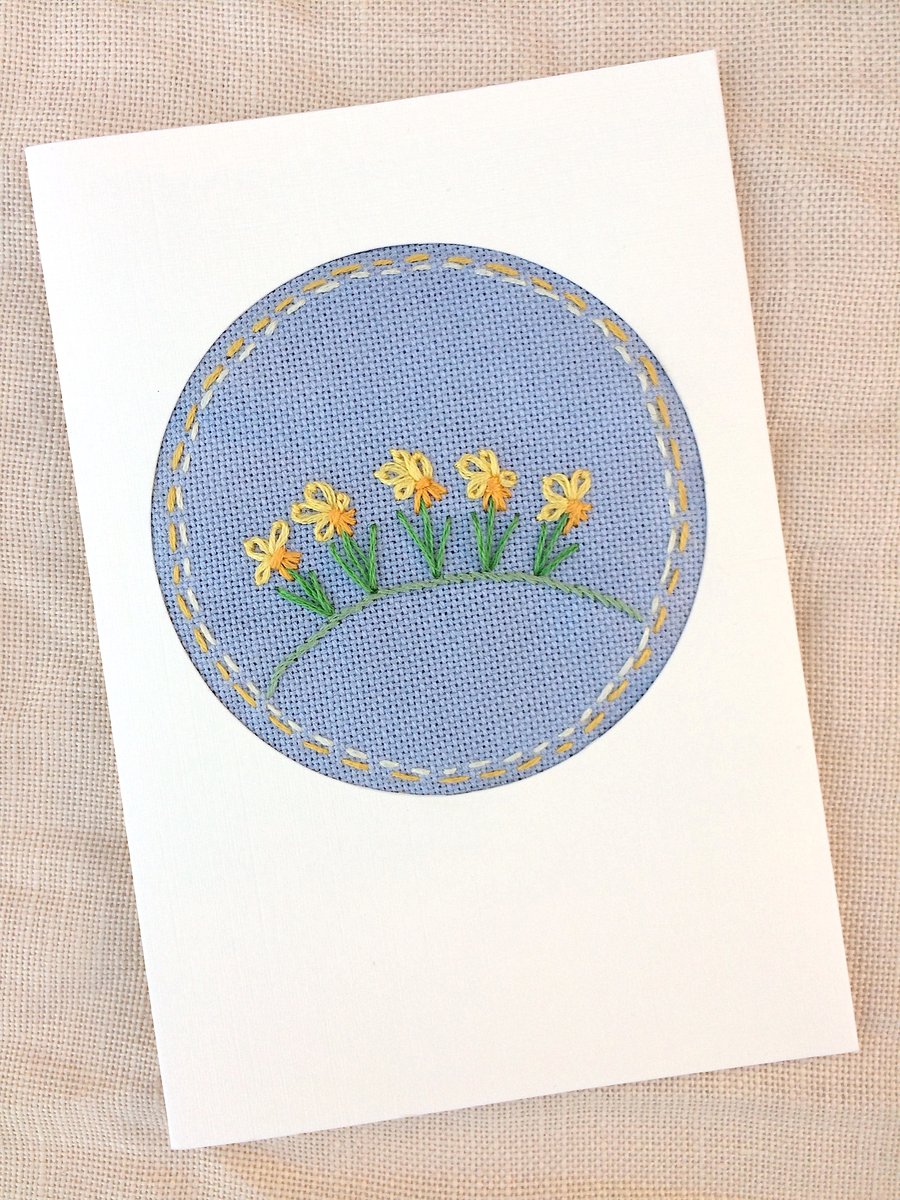 March Birthday. Embroidered Daffodils. Easter. Mothers Day