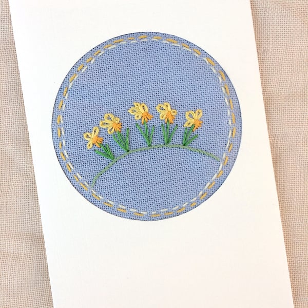 March Birthday. Embroidered Daffodils. Easter. Mothers Day