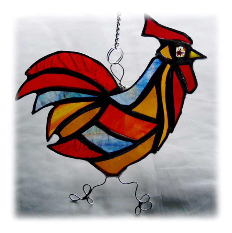 Cockerel Suncatcher Stained Glass chicken 015 Folksy