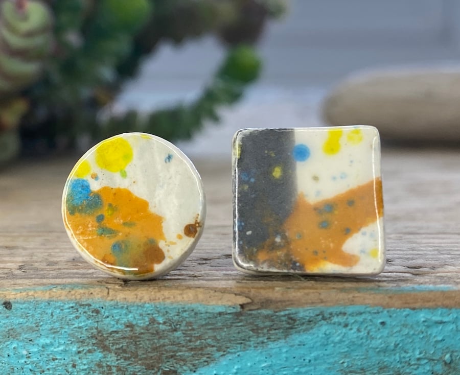 Handmade Mismatched Ceramic Hypoallergenic Stud earrings 