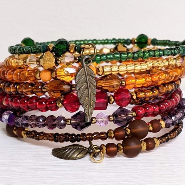 Autumn Inspired Memory Wire Bracelet,  Cuff Wrap Bangle