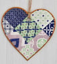 Decoupaged Wooden Hanging Heart 15cm (6”): Green and Blue design