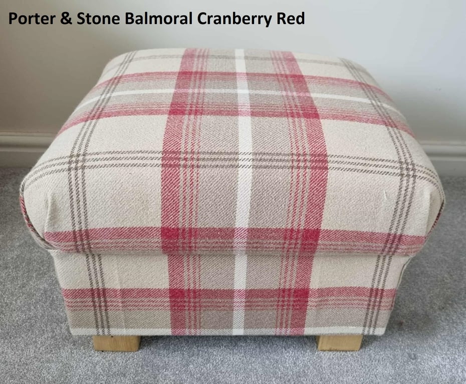 Storage Footstool Balmoral Cranberry Red Cream Fabric Tartan Check Pouffe 
