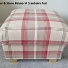 Storage Footstool Balmoral Cranberry Red Cream Fabric Tartan Check Pouffe 