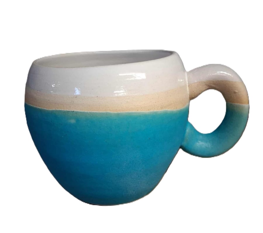 Mug Huggable Wheel thrown Stoneware satin Turquoise blue.