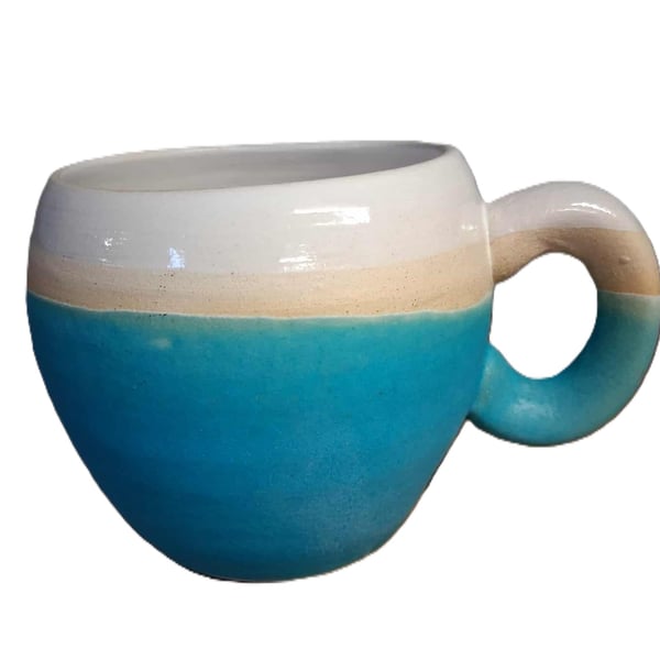 Mug Huggable Wheel thrown Stoneware satin Turquoise blue.