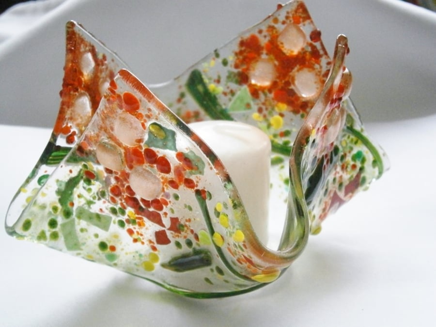 Fused glass votive candle or tea-light holder