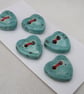 5 Small Heart Shaped Eggshell Blue Ceramic Buttons - Image 2