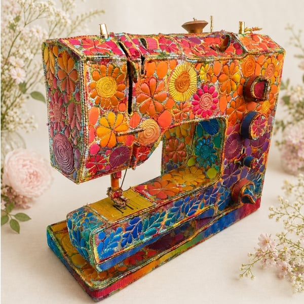 Summer Seconds Bernina Sewing Machine Life Size Sculpture Textile Art 