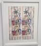 Sandcastle beach bucket and spade striped art Print A3