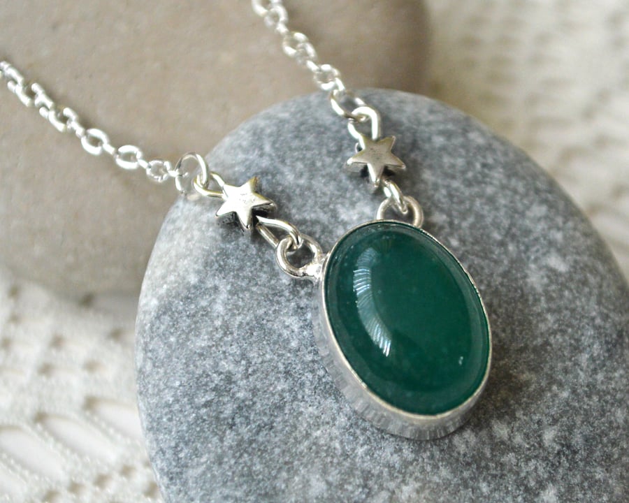 Raw Emerald & Silver Star Necklace