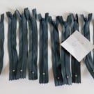 Zip, Zips, Pack of 10 grey 6" zips,  grey, zip, 6" zip, 15cm zip, nylon zip, 