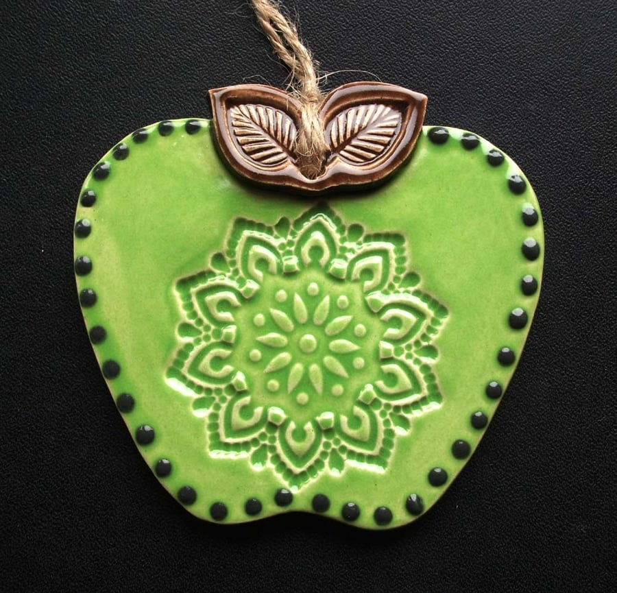 ceramic Folk art style green apple decoration
