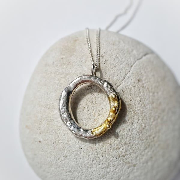 SALE Lichen inspired quirky textured silver necklace with gold detail