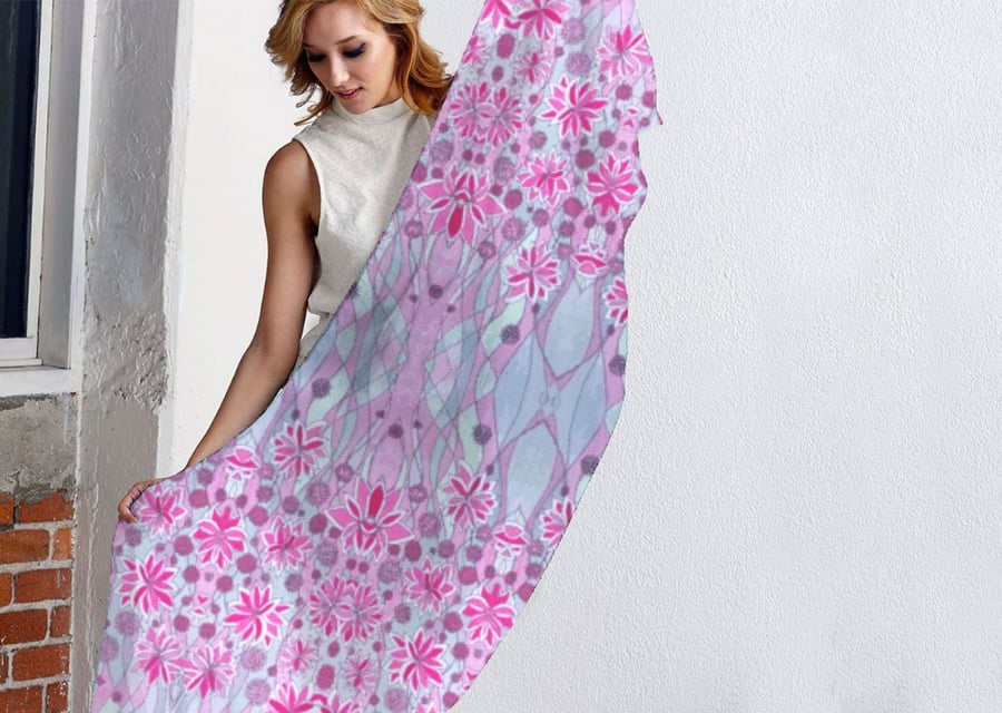 Luxurious Custom Printed Scarf - Original Design-Spring Pinks