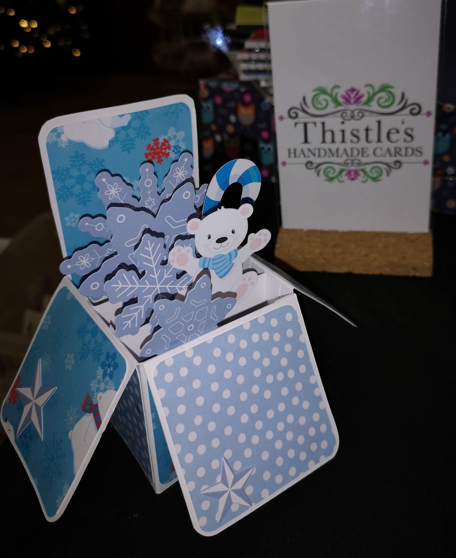 Snowflakes and Polar Bear Christmas Box Card - can be personalised
