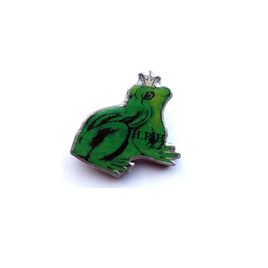 Green Frog Prince whimsical Resin Brooch by EllyMental Jewellery