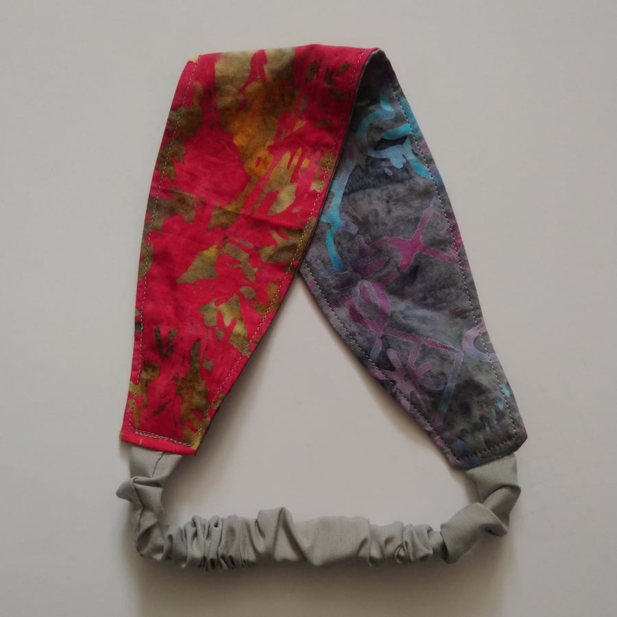 Pink and Grey Batik Reversible Headband