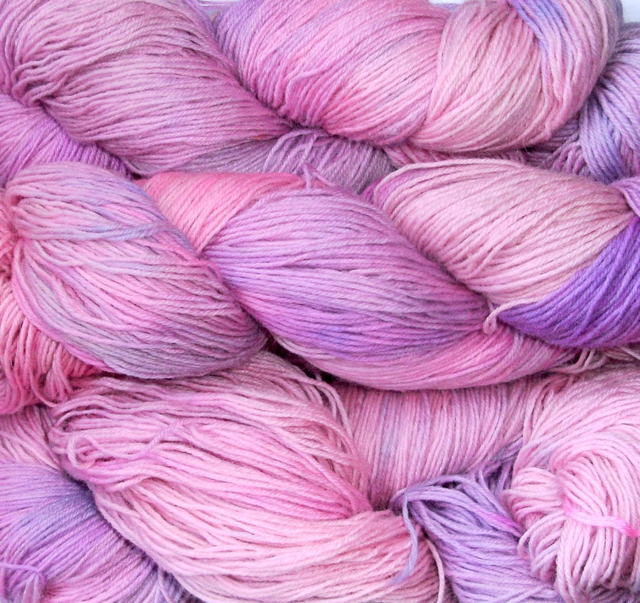 Hand-dyed Superwash 4PLY Sock Wool 100g Sweetie Pinks & Pastel Purples