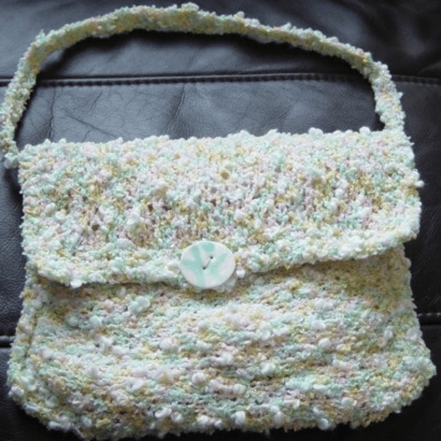 Pretty Pastels Hand Knitted Handbag with Handmade Ceramic Button
