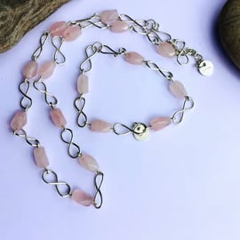 Sterling Silver Infinity Link Jewellery Set with Rose Quartz.