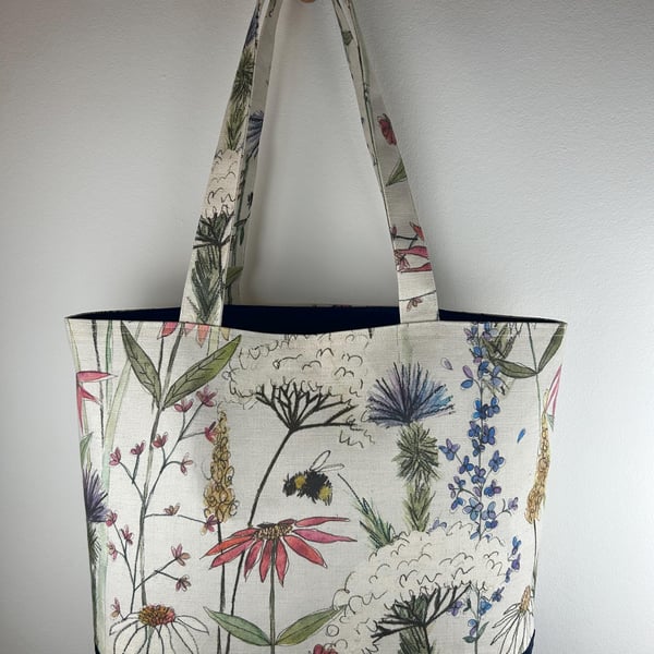 Handmade Floral Canvas Tote Bag, Velvet Bottom, Botanical Print