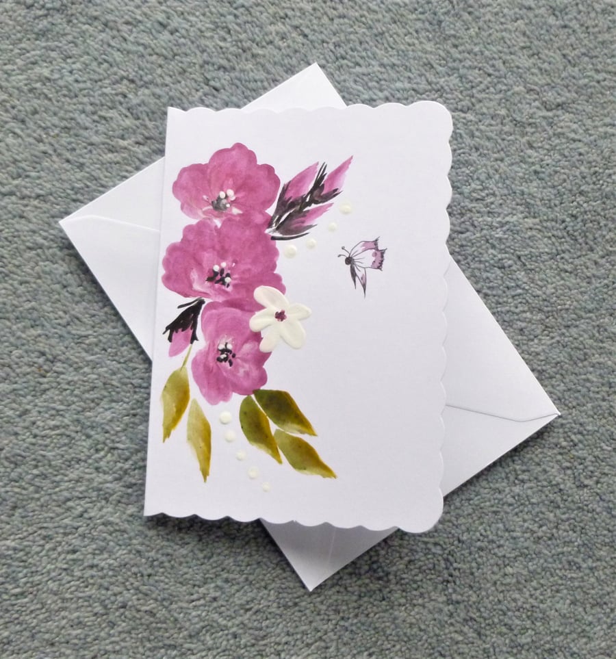 hand painted blank greetings card art original ( ref F 351 .B1)