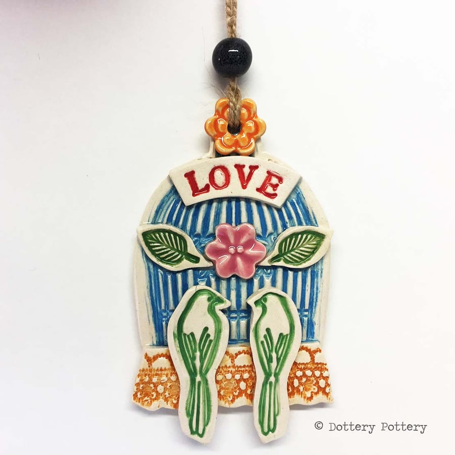 Pottery wedding decoration Love Birds  Wedding gift Bride and Groom Birdcage 