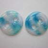 Handmade pair of cast glass buttons - Round summer skies