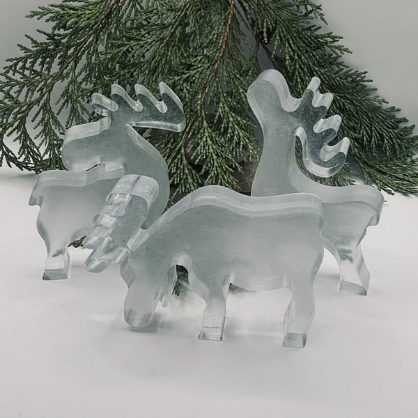 Resin Reindeer - Heavy Freestanding Figurine in Three Poses, Sparkling Antlers