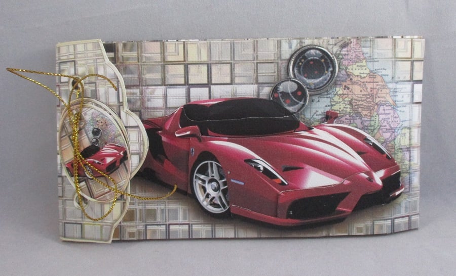 Handmade 3D money wallet envelope, Red sports car