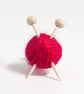 Red Wool Knitter's Brooch - Ball of Yarn and Knitting Needles